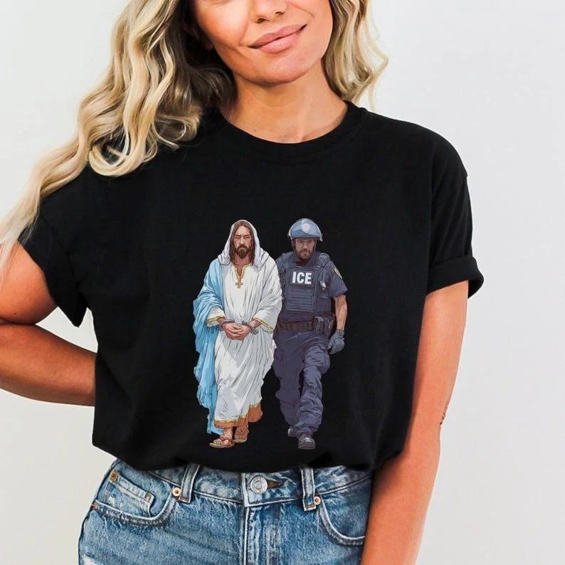 Jesus Arrested by ICE Parody T-Shirt – Abolish ICE Protest Tee 3XL
