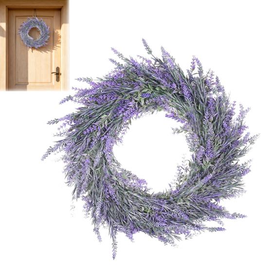 18 Inch Artificial Lavender Wreath for Front Door Summer Spring Purple Lavender Floral Wreath for Outdoor Indoor Wall Home Farmhouse Wedding Decor