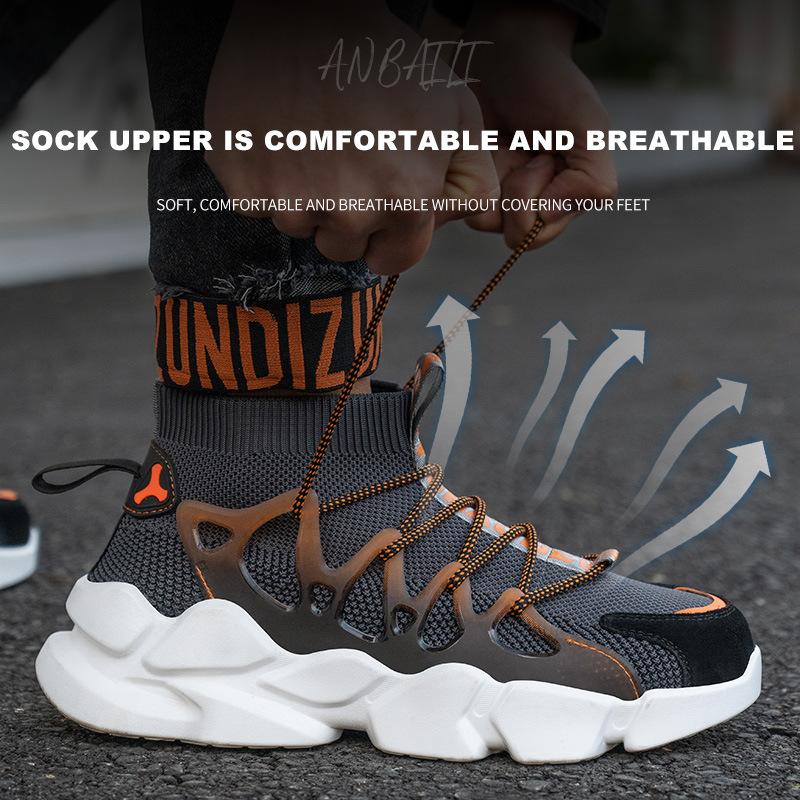 Anbaili Socks, Shoes, Labor Insurance Shoes, Smash-proof and Puncture-proof Wear, Lightweight and Breathable Fly-woven Safety Shoes, Men's Work Shoes