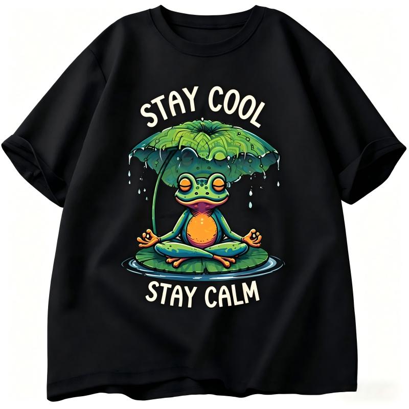 Unisexs Funny Yoga Frog TShirt Stay Cool Stay Calm Graphic Tee Casual Lotus Print Short Sleeve Tshirt For Unisex Summer Streetwear S