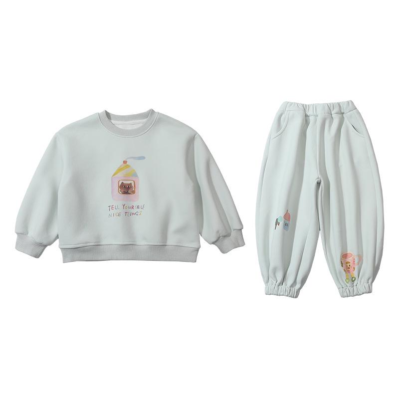 2026 Spring Baby Girl Cartoon Hoodie & Pants Set - Elegant & Printed for Girls