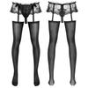 Mens Sheer Lace Pantyhose Skirted Cutout Bulge Pouch G String Glossy Garters Sissy Nightwear