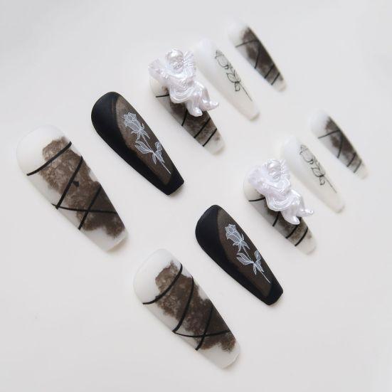 

Роза Ангел Накладные Ногти Длинные Т Фея Черные Носимые Листы Нейл-Арта