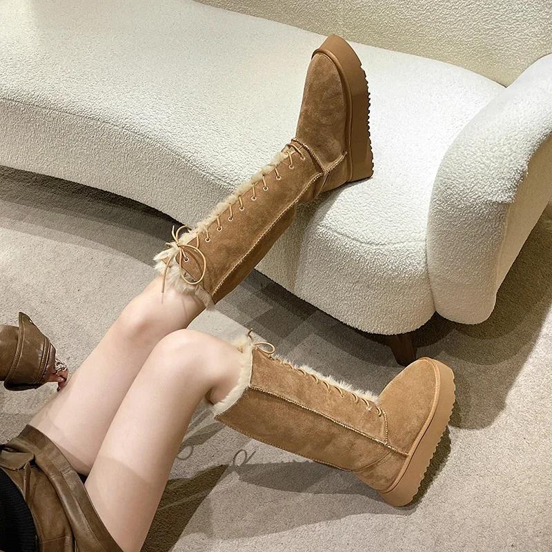Winter Platform Boots Knee-High Was High Simple Boots Fashion Motorcycle Boots Causal Plush Fluffy Anti-cold Shoe Botas Mujers