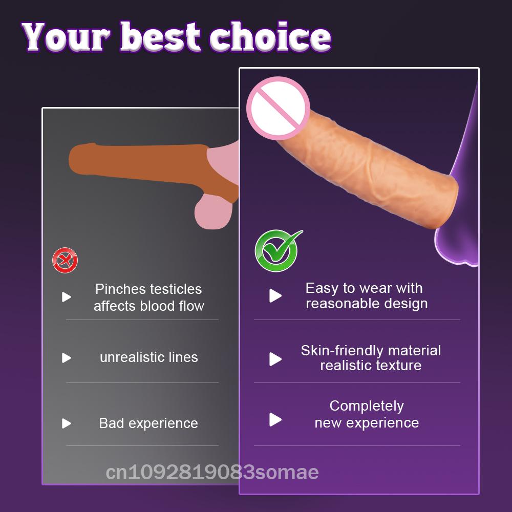 Soft Silicone Condom Enlargement Penis Sleeve Realistic Penis Extender Sex Toys for Men Sexual Tools Reusable Condom Cock Sleeve