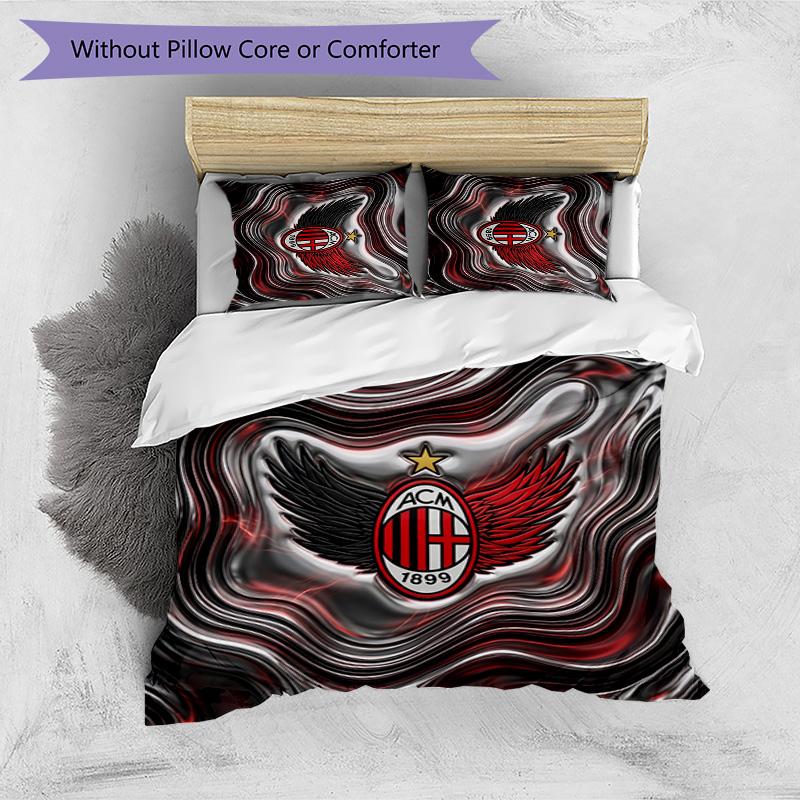 Set Lenzuola Stampa AC Milan 3 Pezzi Morbido Delicato sulla Pelle Lavabile Copripiumino e Federe Set Stagione Unica Camera da Letto