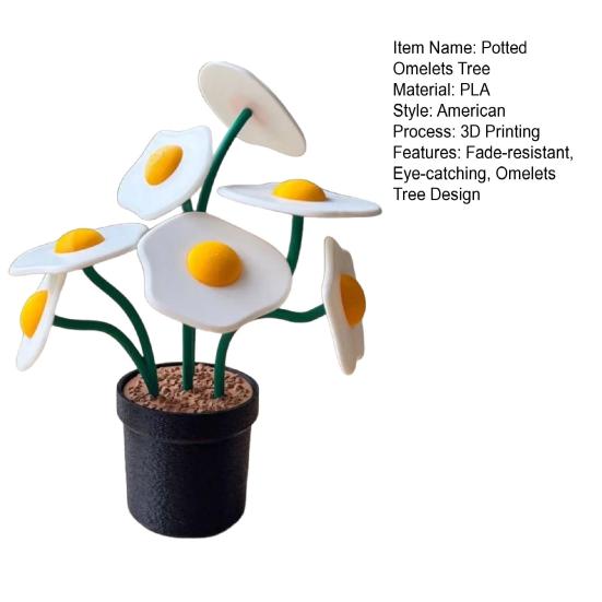 Potted Omelets Tree 3D Printed Omelette Flower Pot Ornament Desk Artificial Potted Plant for Home Living Room Garden Decor