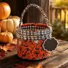 Reusable Holiday Pouch Halloween Pumpkin Ghost Treat Tote, Cute Lace Handle Candy Basket for Festival Bucket Kids, Spooky Gift Bag Trick or