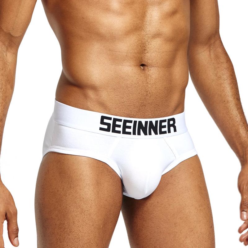 Men's SEEINNER Low Waist Combed Cotton Triangle Briefs, Butt-Lifting, Pure Color Underwear