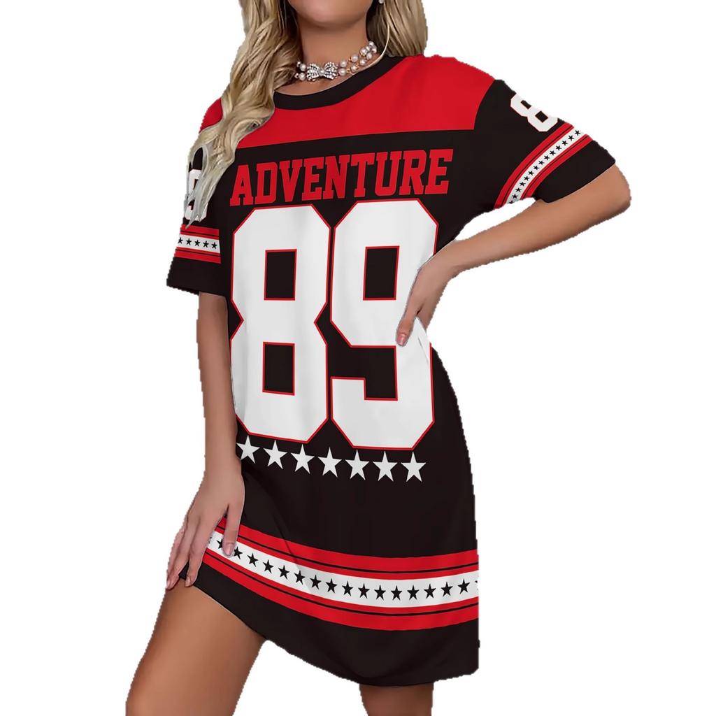 Elegante Dames Korte Mouw Mode 3D Print Midi Jurk Grote Maten Strandkleding