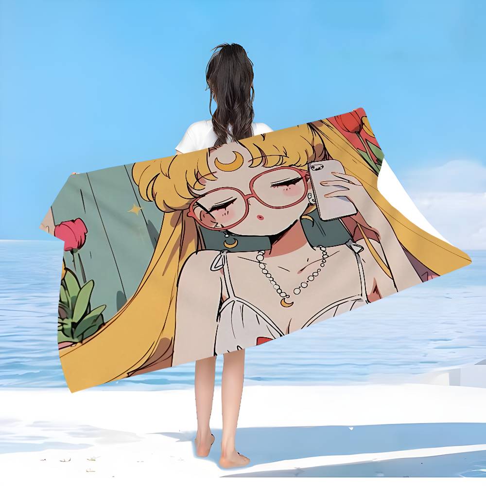 S-Sailores Cute Girl Moon Microfiber Printed Beach Towel Mountain Climbing Yoga Beach Swimming Running Absorbent Soft Towel