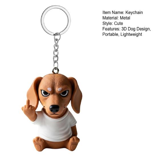 Middle Finger Posture Puppy Keychain 3D Dog Design Key Chain Backpack Cool Puppy Decoration Bag Accessories