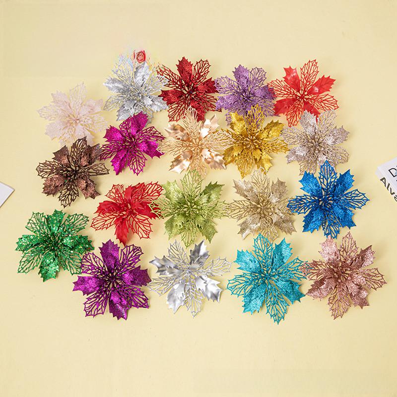 Beautiful Double Layer Shimmering Red Faux Flower Wreath For Christmas Tree Decoration Available In Rich Gold Silver And Festive Color Variations