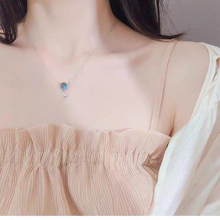 

«Голубое ожерелье-ключица с хвостом русалки – простое корейское ожерелье с рыбьим хвостом для женщин и подруг» Bubble Fishtail синий