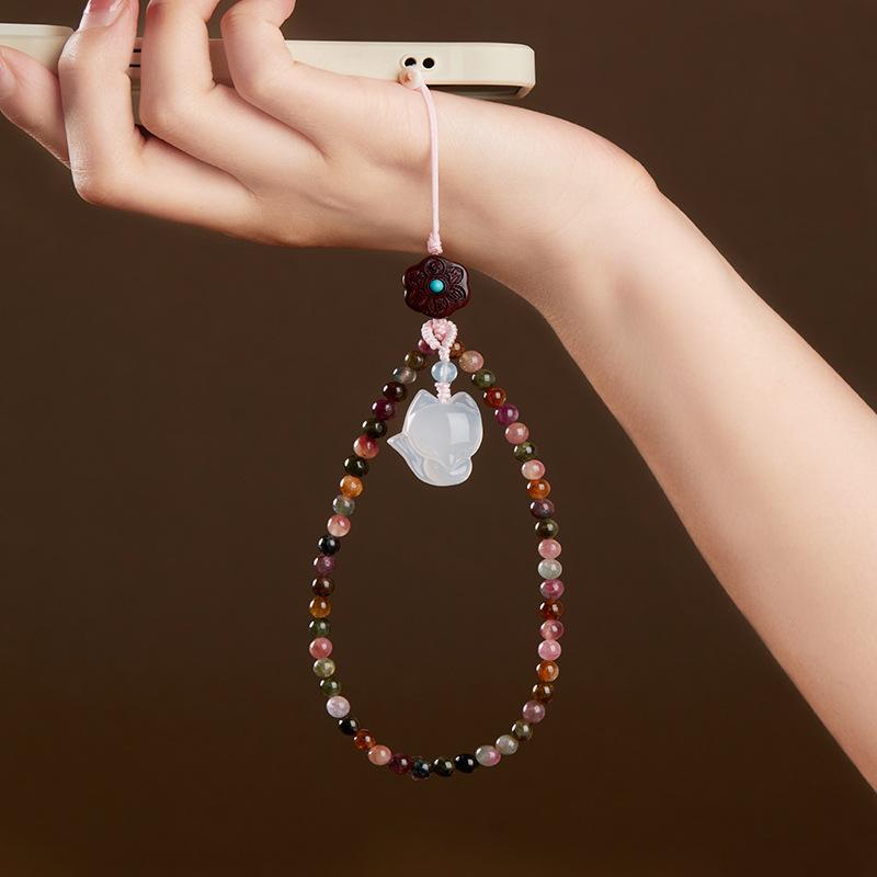 Original Natural Candy-colored Tourmaline Phone Strap Wrist Strap Phone Case Hanging Chain Phone Lanyard Chain Cord