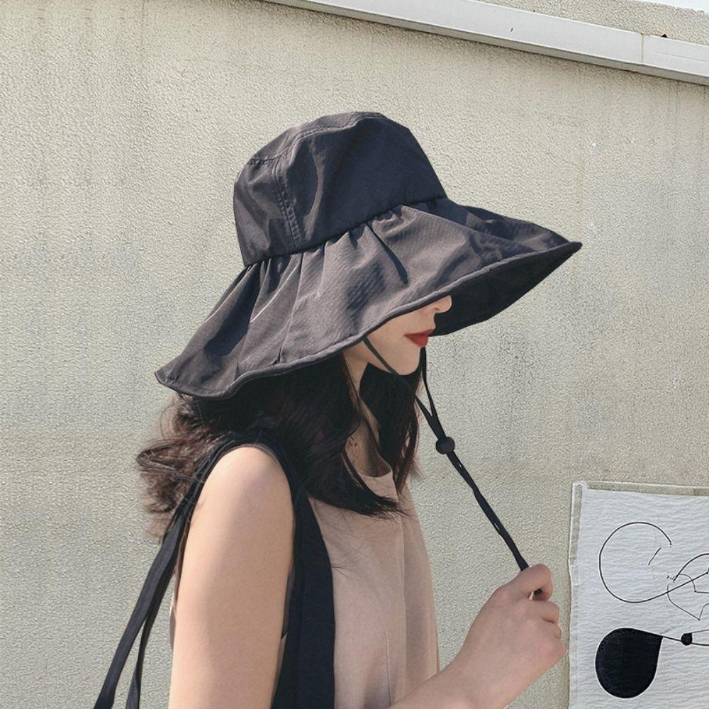 50+ UPF Wide Brim Sun Hat Anti-UV Women Bucket Hats Trendy Sun Protection Hat  Safari Cap