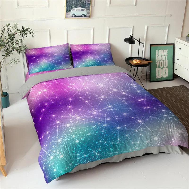 Stars Bedding Set Round Dots Starry Sky Print Duvet Cover Microfiber Galaxy Theme Comforter Cover King For Girl Teen Room Decor