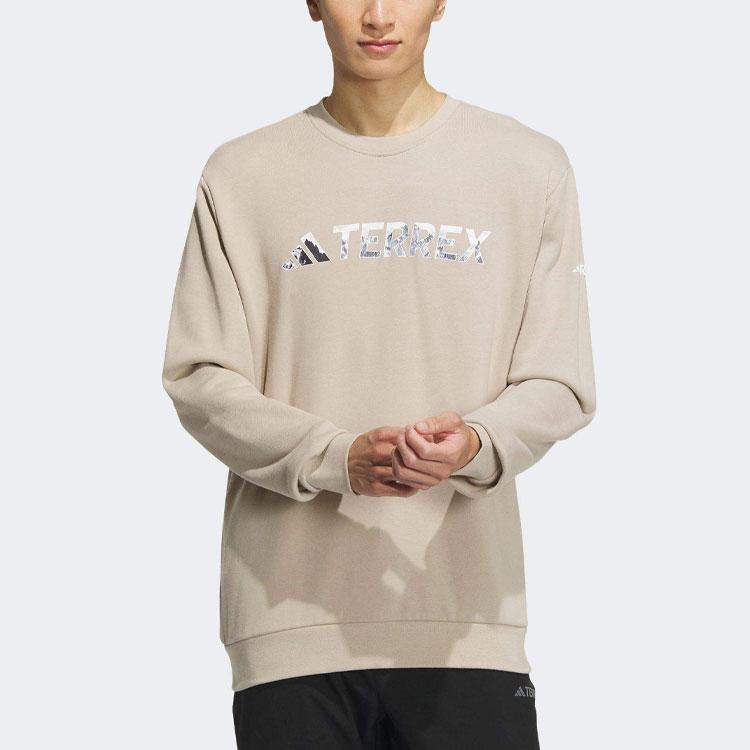 Adidas Graphic Crew Sweatshirt Outdoor Sports Round Neck Pullover Men Sweatshirt Beige IT8844
