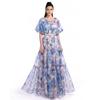 Summer Holiday Vacation Flower Print Long Maxi Dress Bohemian O-neck Short Sleeve High Waisted Chiffon Party Dresses Casual Robe