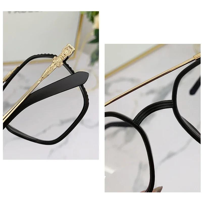 Women Trend Retro Plain Face Myopia Eyewear Fashion Double Beam Metal Glasses Men Blue Light Blocking Eye Protection Eyeglasses