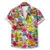 Men's short sleeved shirt with collar and short sleeved shirt, sunglasses, pineapple printed Hawaiian hibiscus flower
