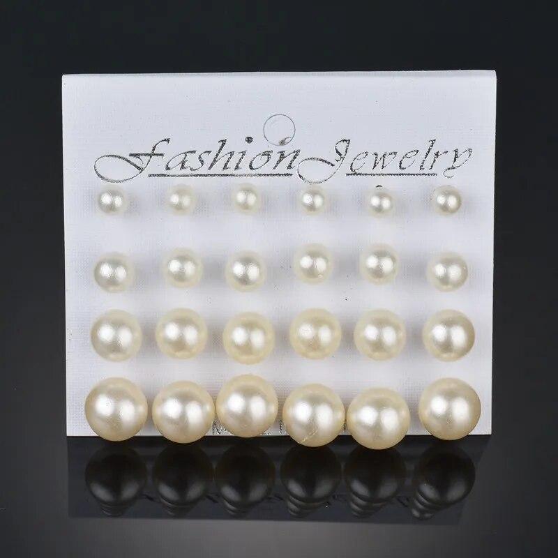 12 Paare/Set Ohrstecker mit künstlichen Perlen für Damen, Schmuck, modische Ohrringe, Geschenk beige