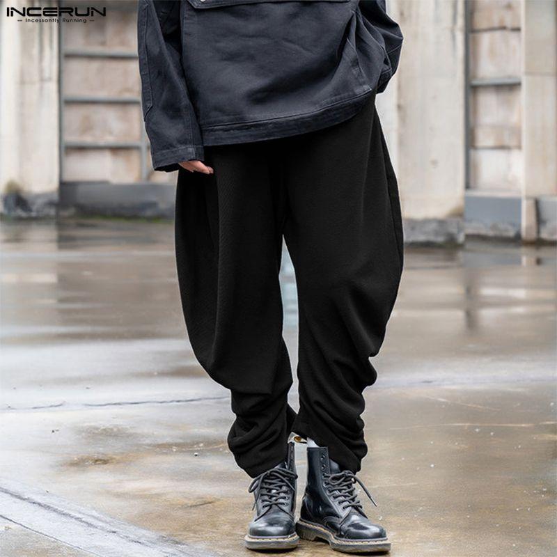 INCERUN Men Elastic Waist Casual Baggy Drop-crotch Pants Long Harem Trousers