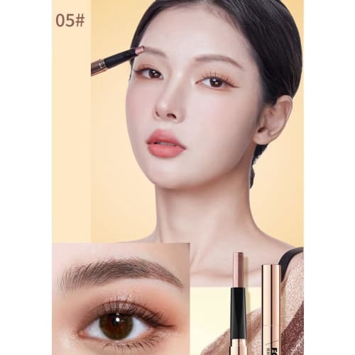 UNYOKE Colorful Quick Make Double Color Eyeshadow Pen Earth Color Contour Brighten Pearlescent Double Ended Eyeshadow Stick -05#Red Brown
