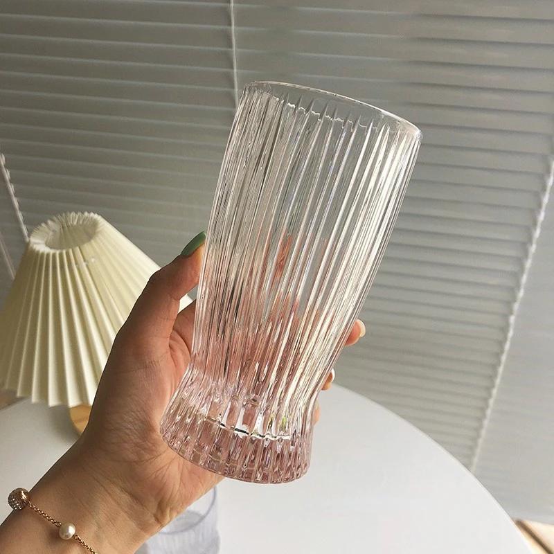 295ml/375ml Glass Wine Cup Drinkware Small Waist Flame Cup for Office Home Striped Milk Cup Flower Tea Glass Cup Drinking Bottle