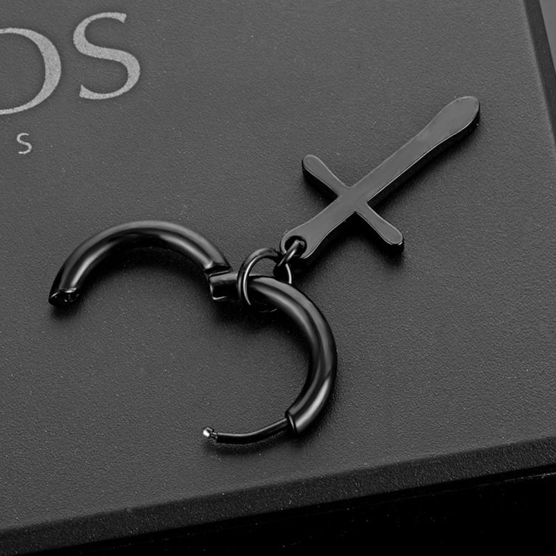 1 Pairs Punk Stainless Steel Stud Earrings Black Earrings Set For Men Women Vintage Hip Hop Piercing Ear Jewelry Accessories3