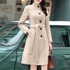 Autumn Winter Women Woolen Coat Single-breasted Stand Collar Solid Color Overcoat Slim Fit
