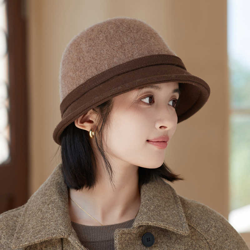 Woolen Bucket Hat Autumn and Winter Outdoor Leisure Windproof Warm Basin Hat Retro British Style Hat Women