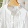 Black Fungus Neck Long Sleeve White Top for Women Updated Embroidered Top Temperament Lady Pure Cotton Top