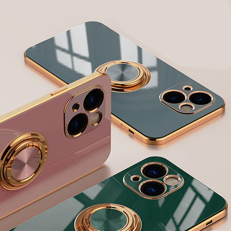 

Роскошный мягкий силиконовый чехол с магнитным покрытием для iPhone 12 13 Mini 14 15 Pro XS Max X XR Plus, мягкий чехол с одним кольцом-держателем
