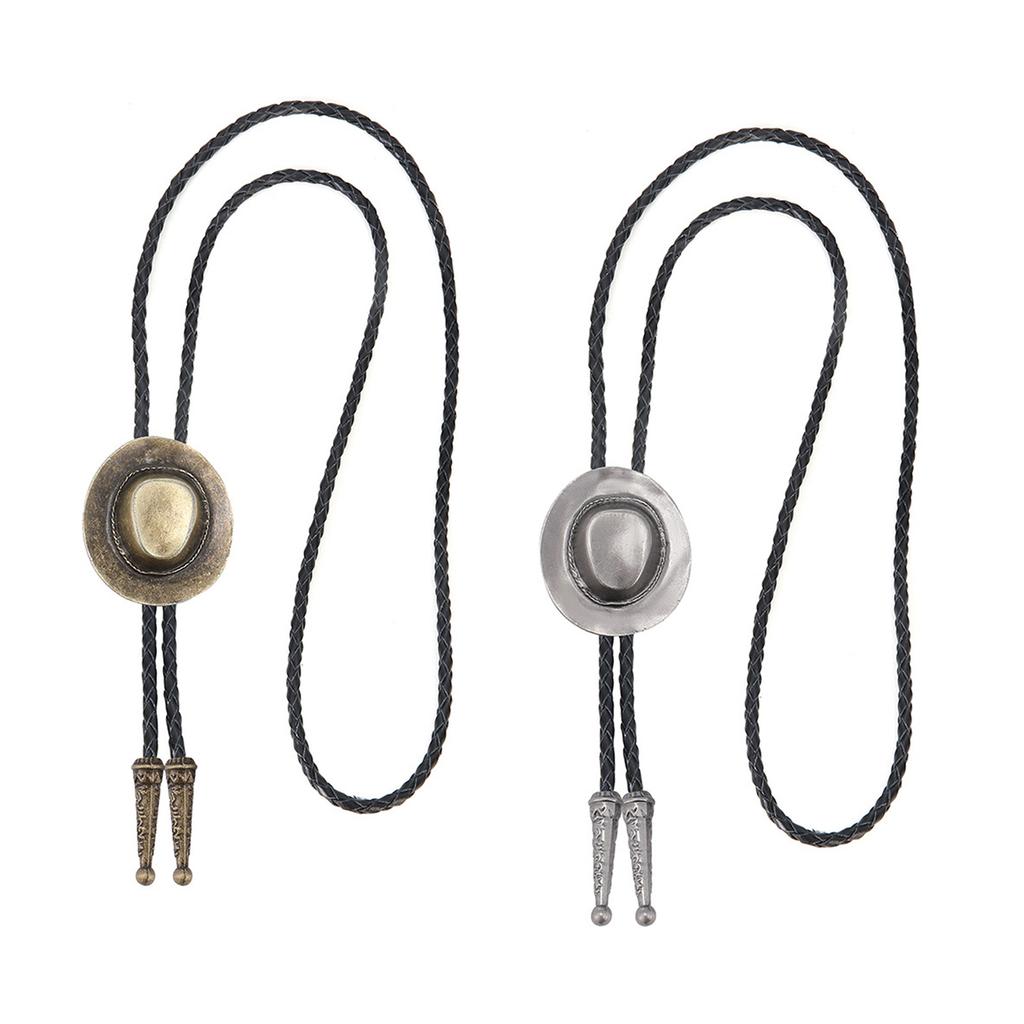 Western Bolo Tie With 3D Cowboy Hat Accent Adjustable Faux Leather Cord Necktie For Business Casual Mens Accessories