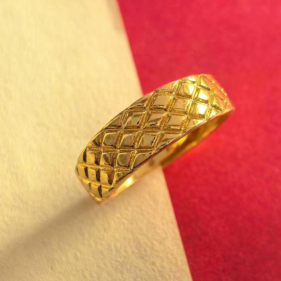 Gold-Plated Yellow Brass Plaid Mesh Unisex Ring – Trendy Light Luxury Style
