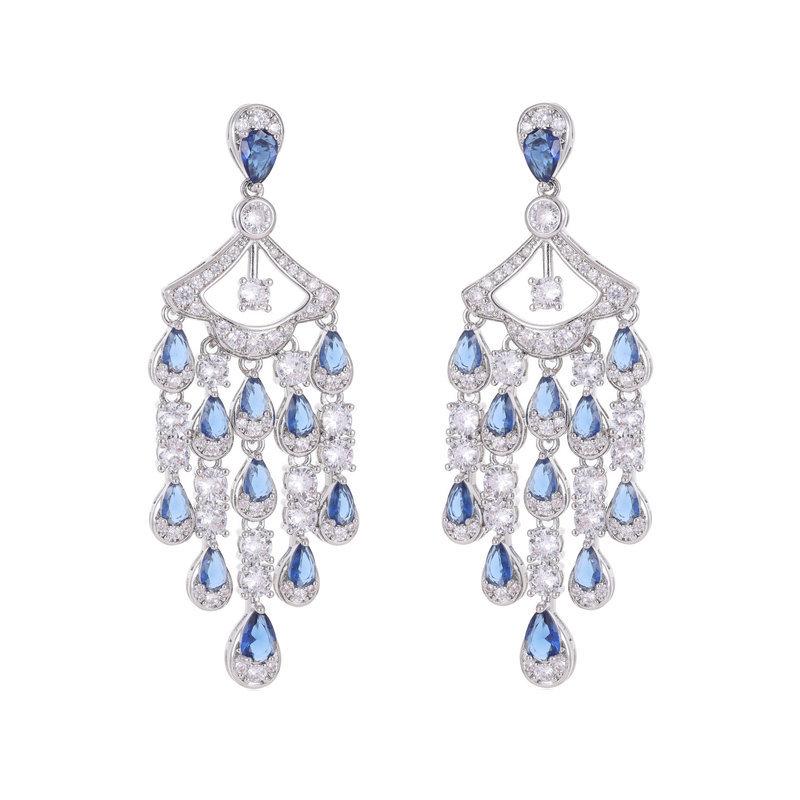 New FashionFashion Jewelry New Zircon Inlaid Banquet Dress With Earrings Women 'S Luxury High -End Water Drop Tassel Earrings