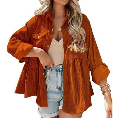 Herbst Langarm Büro Cord Hemd Art Und Weise Faltete Tasche Tops Casual Einfarbig Taste Bluse Blusas Mujer De Moda 29693