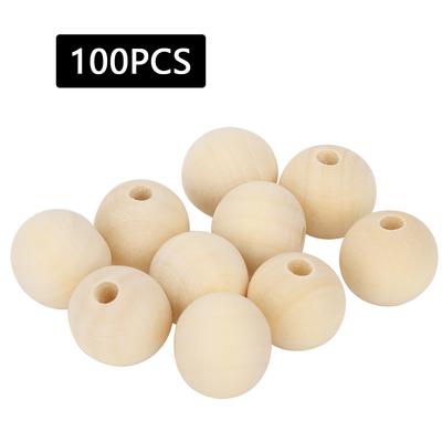 100Pcs 20mm Round Natural Wood Beads Kit DIY Jewelry Material Accessories for Bracelet Necklace