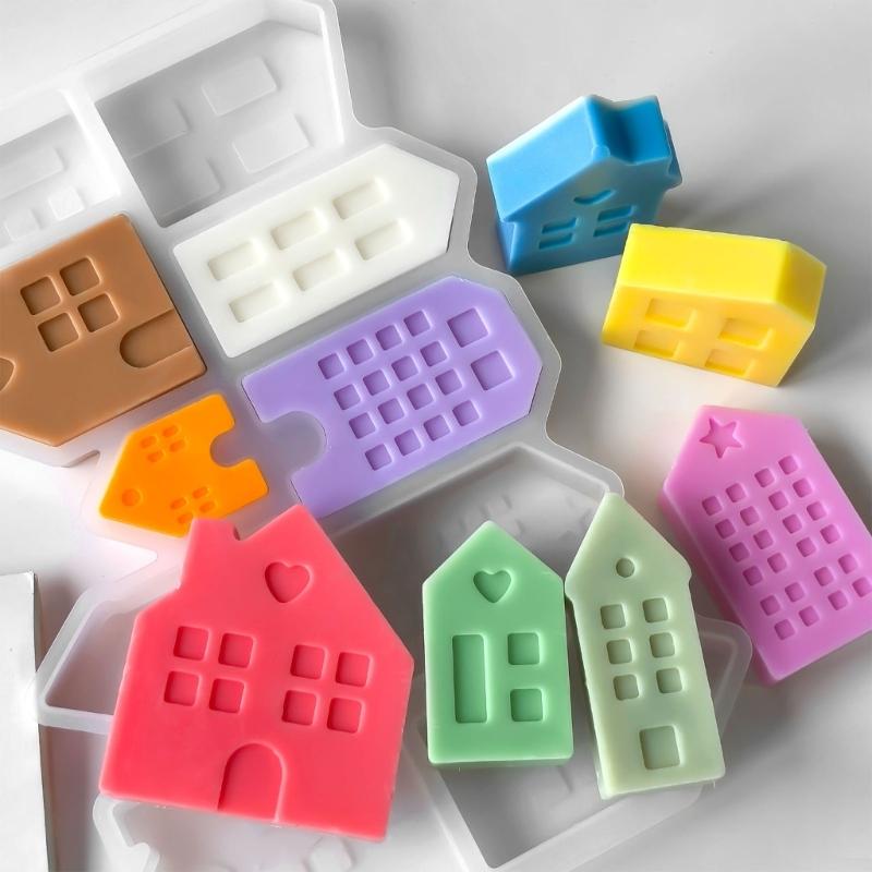 10 Cavities House Silicone Molds for Candle Soap Chocolate Home Decoration Cabin Silicone Candle Molds for Epoxy Resin