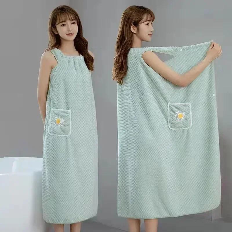 Bath Towel Wrap Dress For Women - Long Style Skirt, Quick-Dry Hair, Wearable And Washable Polyester Robe Quick-Dry Compressed