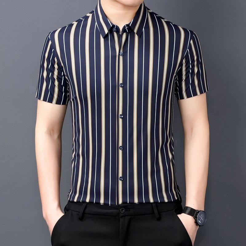 Spring and Summer New Striped Shirt Men's Short Sleeve Business Casual Slim-Fitting Middle-Aged Men's Shirt