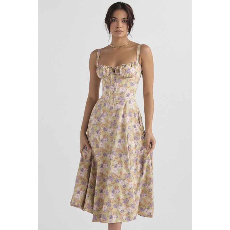 2026 popular summer commuter temperament solid color fashionable high-end suspender dress skirt women