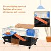 Small Rodent Cage with Wheels, Habitat for Ferrets, Guinea Pigs with Feeder, Water Bottle, Ramp and Opening Roof, 89x44x43 cm, Black
