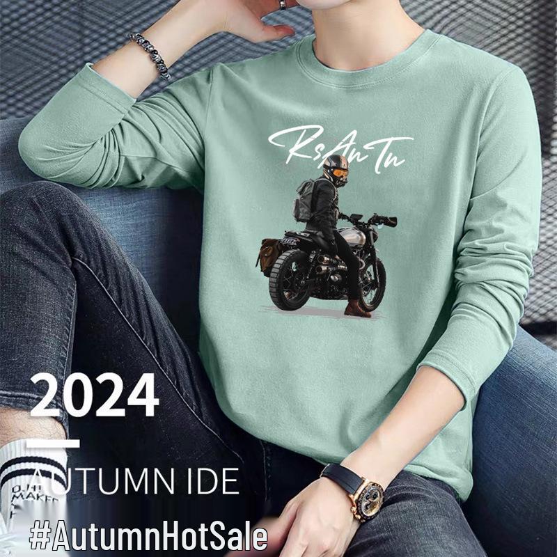 240g Double-Sided Liquid Ammonia Cotton Long Sleeve Unisex T-Shirt - New Solid Color Casual Base Layer for Autumn/Winter 2024