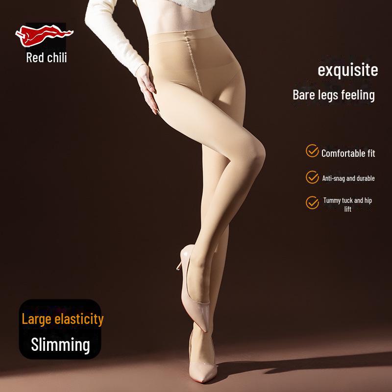 Damen Übergröße Satin Seidenstrümpfe - Rote Pfeffer Unterziehsocken mit Wassermelonen-Schritt, Laufmaschenfeste Strumpfhose