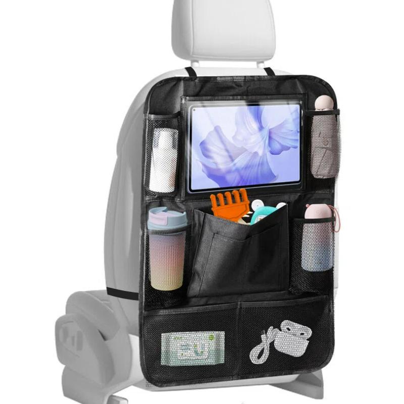 Multi-Pocket Car Seat Back Storage Bag with Tablet Holder Oxford Snack Toy Car Organizer Anti-kick Auto Storage Hanging Bag
