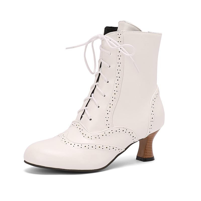 Women Boots Victorian Retro Ankle Boots Kitten Heels Shoes 2024 Autmn Winter Burnishing Holes Lace Up Cosplay Footwear
