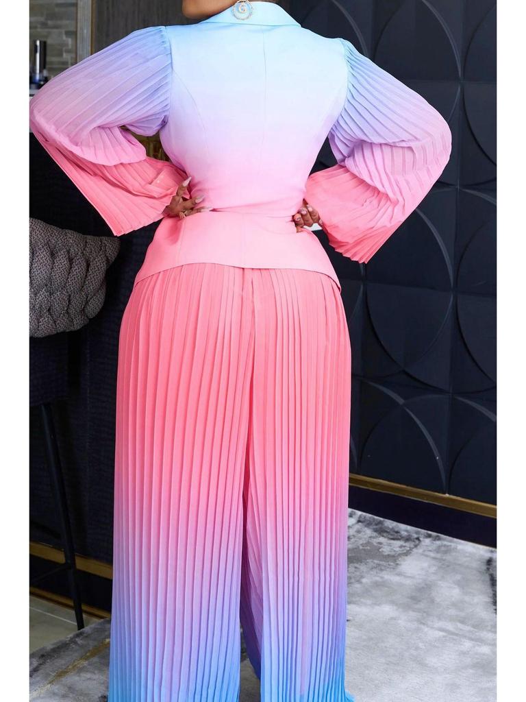 2023 Herbst/Winter Farbverlauf Plissee Slim Anzug & Weitbeinige Hose Set