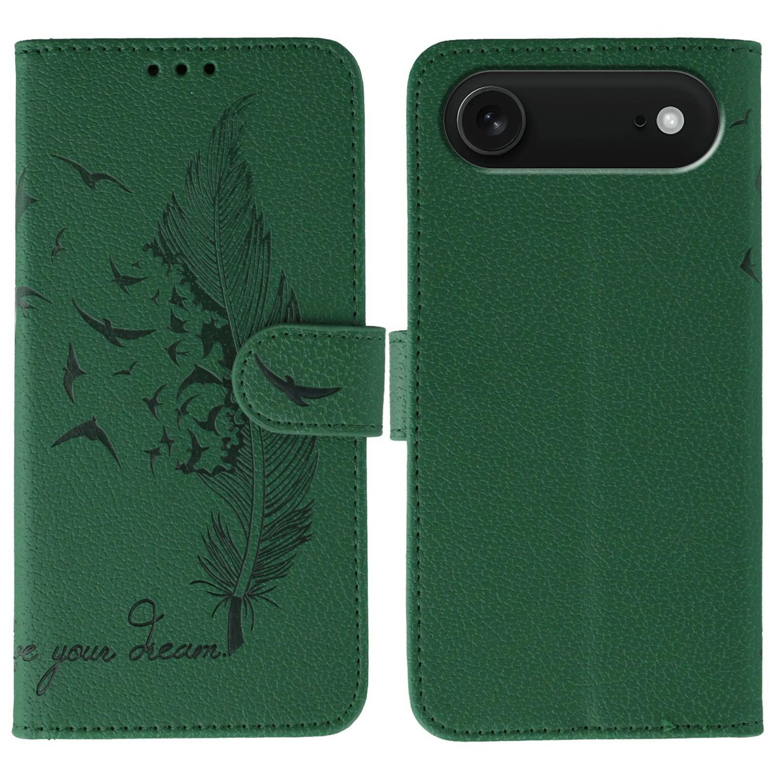

For iPhone 17 Air Case Feather Imprint PU Leather Wallet Phone Cover Green